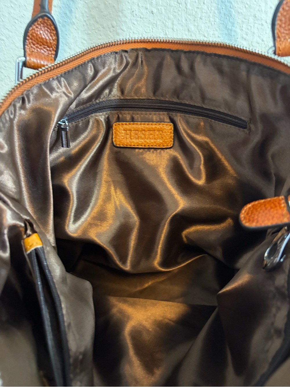 Convertible Leather Crossbody Tote in Cognac Brown - Picture 3 of 4
